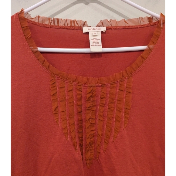 Sundance Catalog Burnt Orange Cotton Top With Silk Ruffles Size Small - Picture 2 of 5